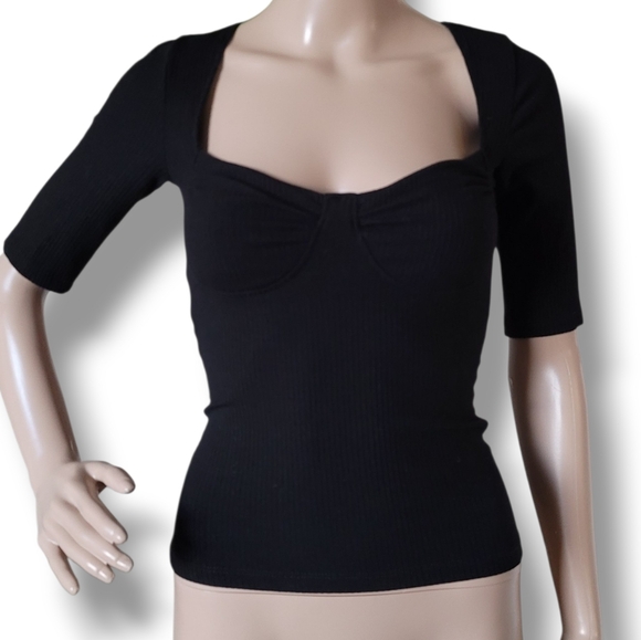 Reformation Alicia Top Black Ribbed XS Corset Bustier Style - Picture 3 of 10